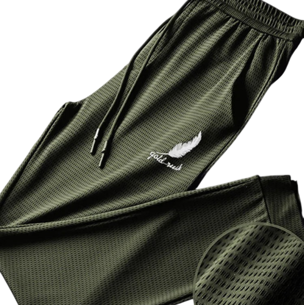 Men's Plain Sweatpants with Feather Print on the Side, with Pockets, Adjustable Drawstring, Polyester, Comfortable Fit green XS