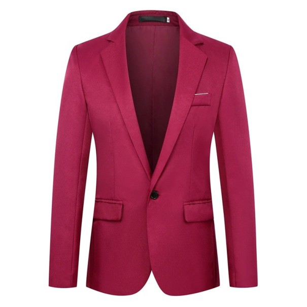 Men's Polyester Blazer Elegant Plain Blazer for Men with Pockets and Breast Pocket Stylish Formal Blazer with Button in Various Colours wine red S