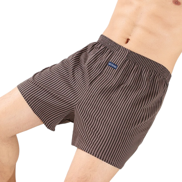 Men's Pyjama Shorts Striped Pattern Elastic Waist Cotton Comfortable Home Wear Sleeping and Relaxation brown XXL