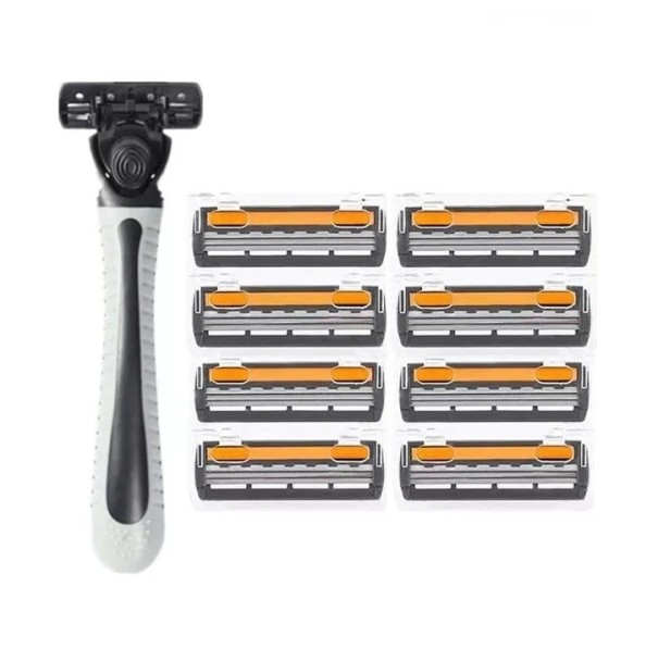 Men's Razor with Replacement Triple Blade Heads Handle with Nine Replacement Heads Razor with Replaceable Blades 1