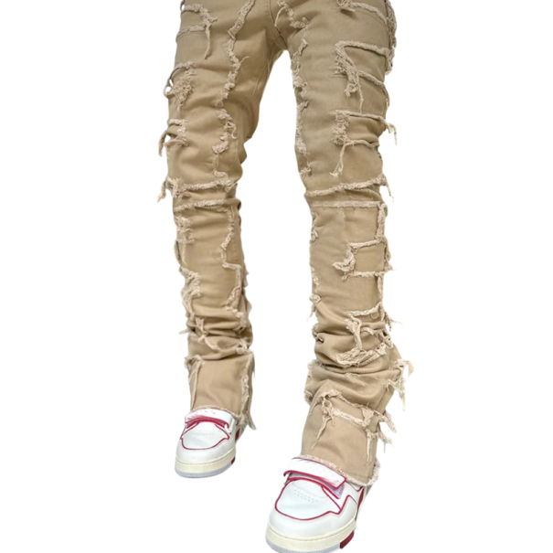 Men's Ripped Plain Jeans with Pockets, Denim, Modern Style for Everyday Wear beige XL