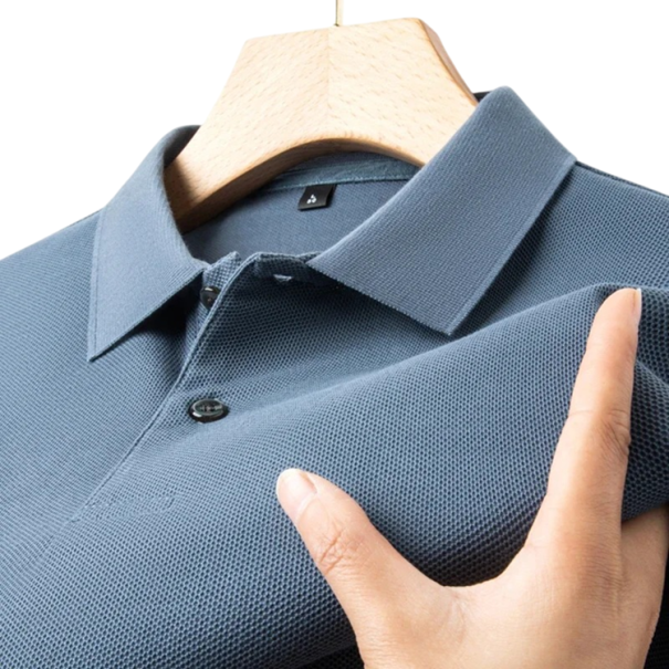 Men's Short Sleeve Polo Shirt Plain Design Button Fastening Collar Cotton Material Stylish Wardrobe Essential blue M