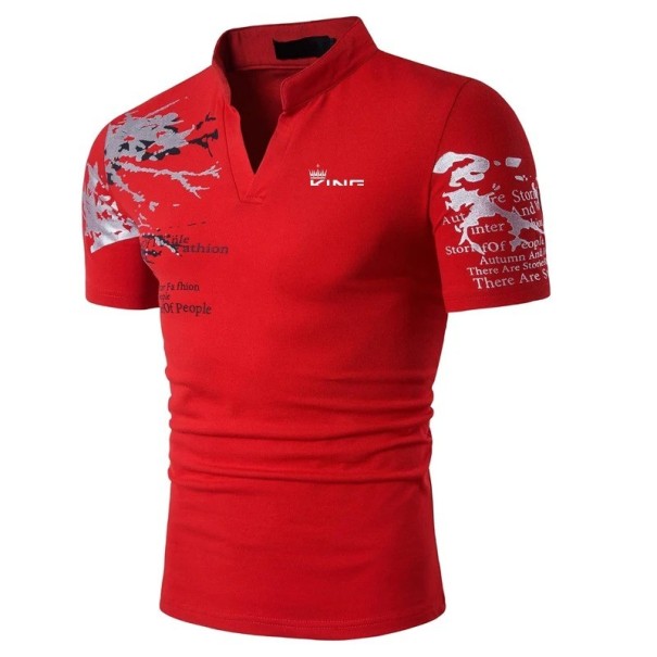 Men's Short Sleeve Polo Shirt Solid Colour Print KING on the Chest Collar Polyester Classic Fit red XL