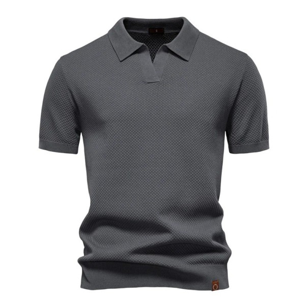 Men's Short Sleeve Polo Shirt with Collar Plain Elegant Shirt Made of Polyester and Viscose for Everyday Wear dark grey L