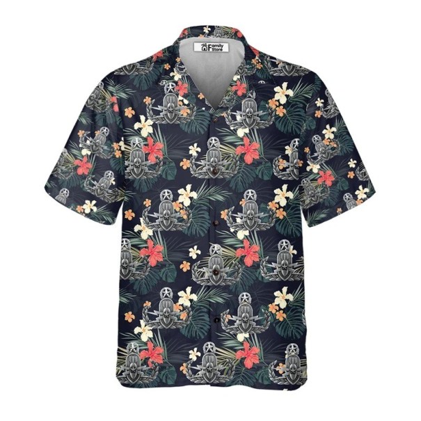 Men's Short Sleeve Shirt Polyester Black Colour Symbols and Floral Patterns Button Fastening with Collar 3XL