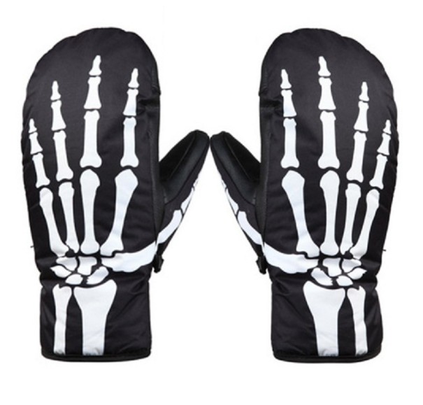 Men's Skeleton Print Mittens - Black 1