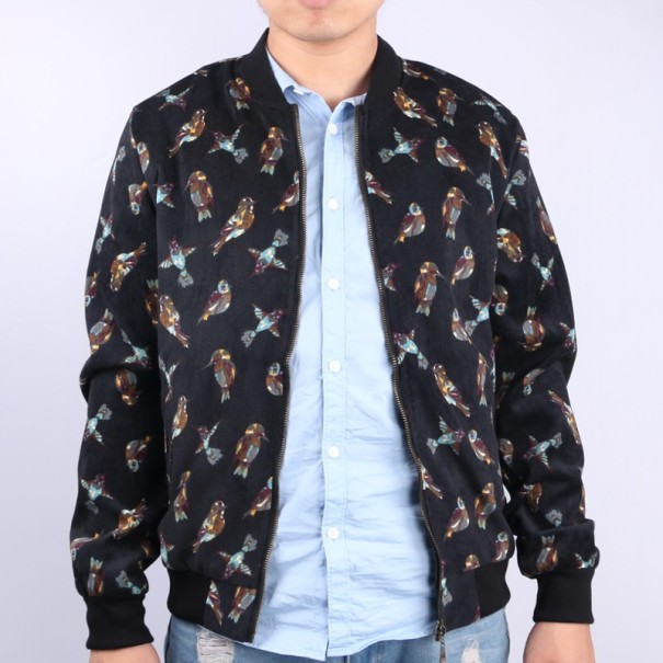 Men's Spring Jacket with Birds - Black M