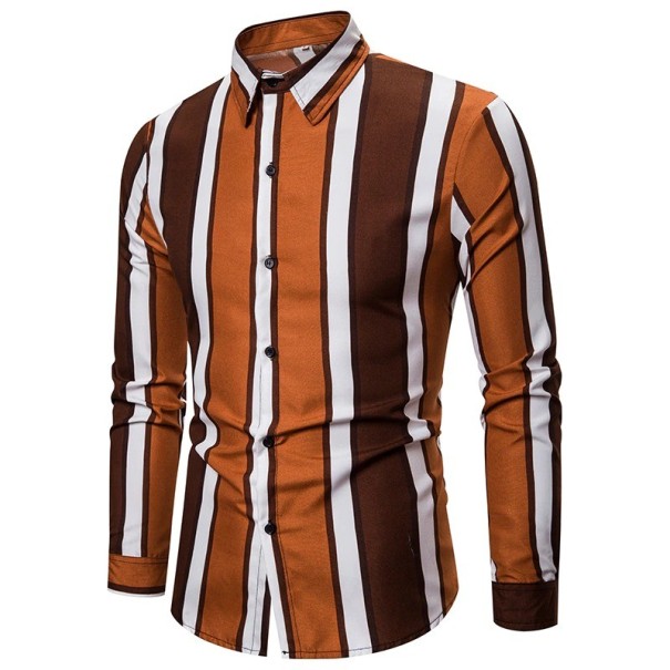 Men's Striped Shirt F748 coffee brown S