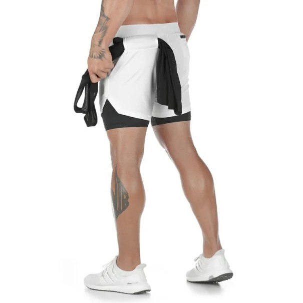 Men's Summer Double-Layer Sports Shorts Quick-Drying Beach Shorts for Running and Fitness Breathable Lightweight Shorts with Lining white L