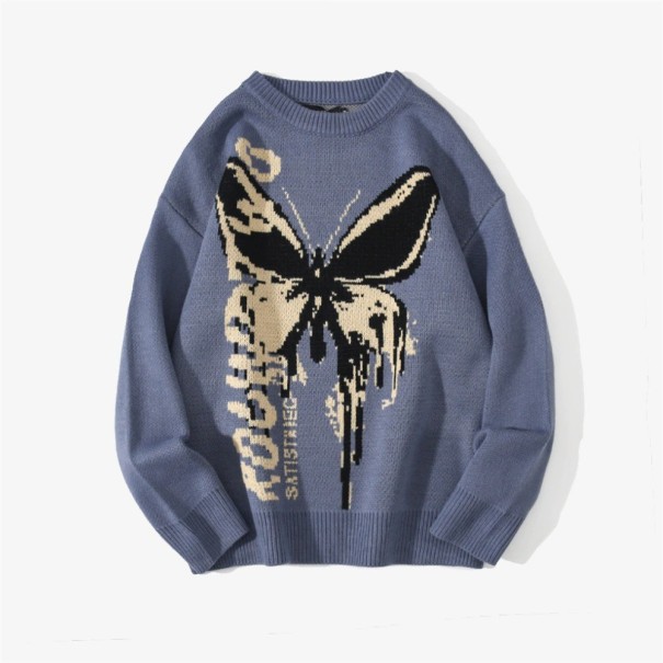 Men's Sweater with Butterfly blue L