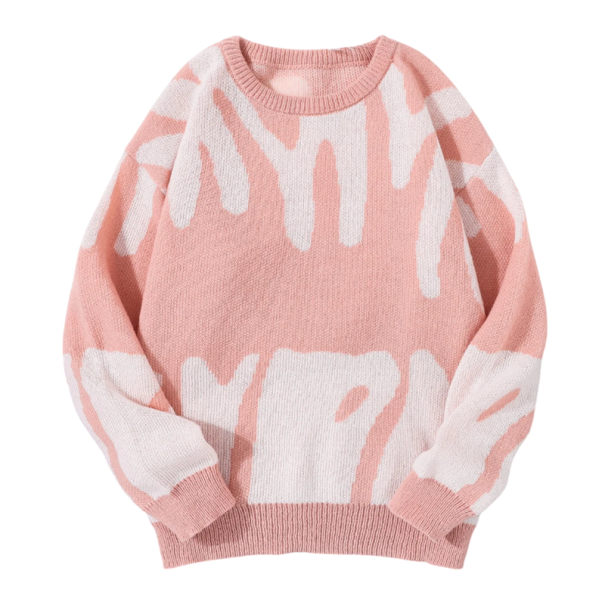 Men's Sweater with Irregular Pattern Casual Round Neck Modern Autumn Winter Knitted Sweater Polyester Various Colours pink S