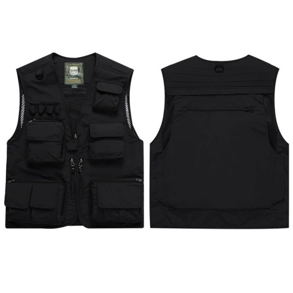 Men's Vest with Multiple Zip Pockets and Zip Fastening Polyester for Fishing, Hiking, Photography and Outdoor Activities black XXS
