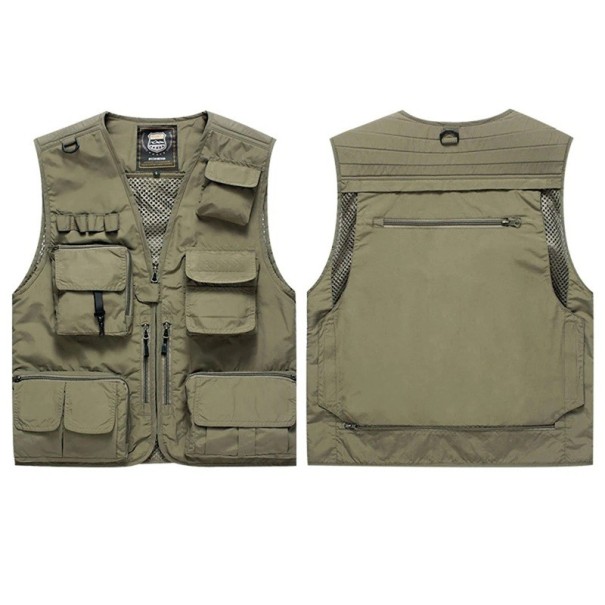 Men's Vest with Multiple Zip Pockets and Zip Fastening Polyester for Fishing, Hiking, Photography and Outdoor Activities khaki M