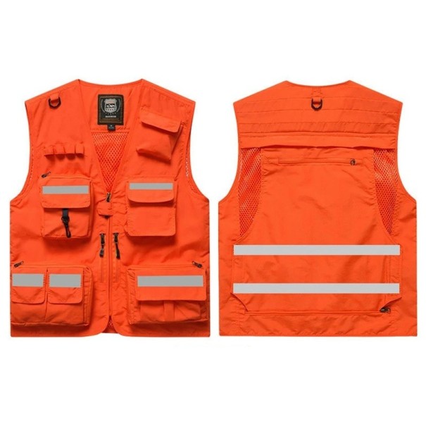 Men's Vest with Reflective Strips and Zip Pockets Polyester for Work, Fishing, Hiking and Outdoor Activities orange 3XL
