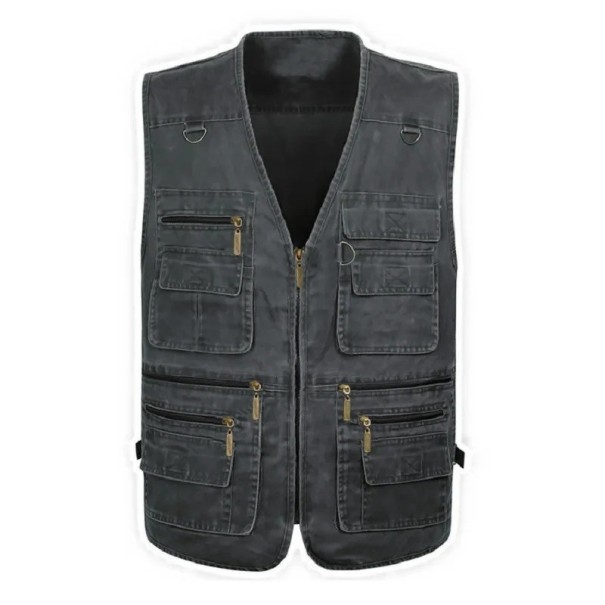 Men's Vest with Zip Pockets and Zip Fastening Cotton Polyester for Work, Fishing, Hiking and Everyday Wear black XXS
