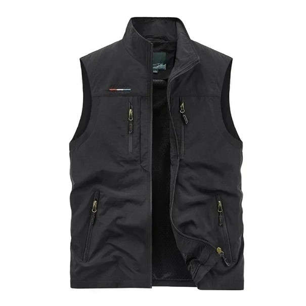 Men's Vest with Zip Pockets and Zip Fastening Polyester for Hiking, Outdoor Work and Everyday Wear black XS