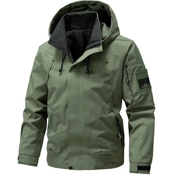 Men's Waterproof Jacket Autumn Large Size Windproof Zip with Hood Pockets Various Colours POLYESTER Waterproof green L
