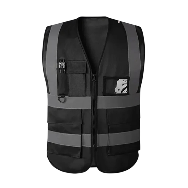 Men's Work Vest with Reflective Stripes and Zip Pockets Black Safety Vest Without Sleeves for Outdoor Work, Construction and Technical Tasks 1