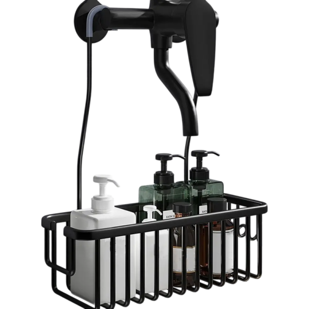 Mensola da bagno in alluminio senza foratura 28x10x10,5 cm Cesto per vasca Organizer da doccia Supporto per cosmetici Spazio di stoccaggio Appendere 36 cm nero