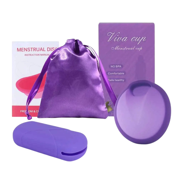 Menstruační disk 30 ml 6 x 5.3 x 2.5 cm silikonový menstruační kalíšek hygienická pomůcka pro použití během menstruace s pouzdrem fialová