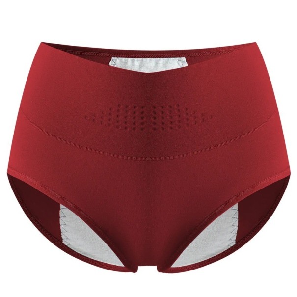 Menstruační kalhotky s vysokým pasem Bavlna elastan Jednobarevné savé spodní prádlo Opakovaně použitelné pohodlné menstruační kalhotky vínová XL