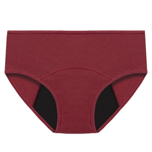 Menstruationsunderkläder med låg midja Bomull polyester Enfärgade absorberande underkläder Återanvändbara bekväma menstruationsunderkläder vinröd M