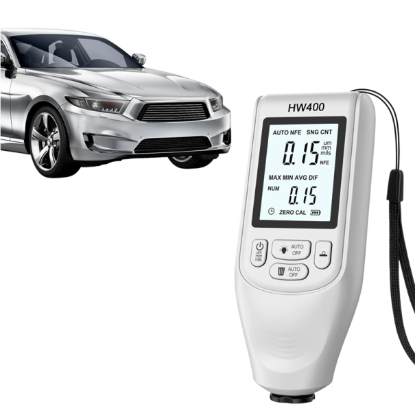 Měřič tloušťky laku auta HW400 tester nátěru karoserie rozsah 0-2000 μm a rozlišení 1 μm pro železné i hliníkové podklady kontrola ojetin bílá