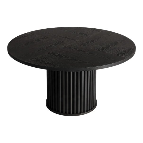 Mesa de jantar redonda para 4–6 pessoas Diâmetro 122,4 cm Altura 74,9 cm Tampo em MDF e base metálica com estrias Capacidade de carga 136 kg preto