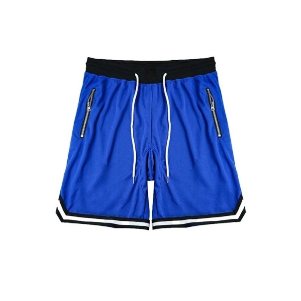 Mesh basketbalshorts voor heren, snel drogend en ademend, met ritszakken en een trekkoord in de taille blauw L
