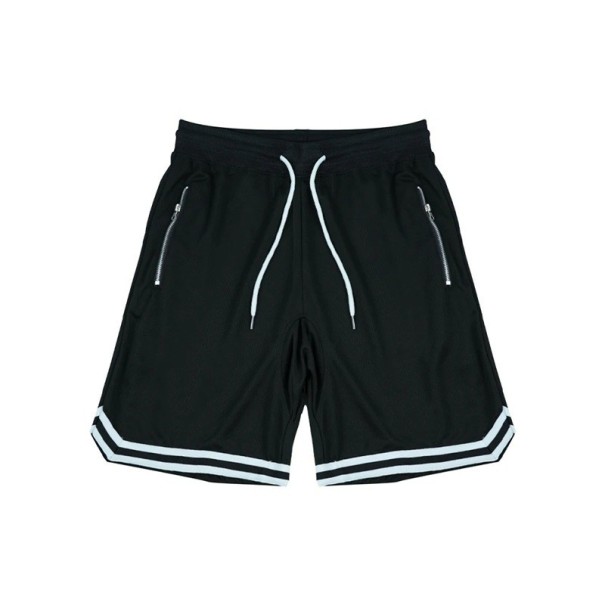 Mesh basketbalshorts voor heren, snel drogend en ademend, met ritszakken en een trekkoord in de taille zwart M