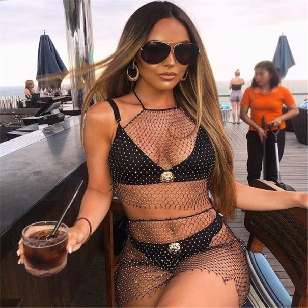 Mesh crop top en rok voor dames zwart