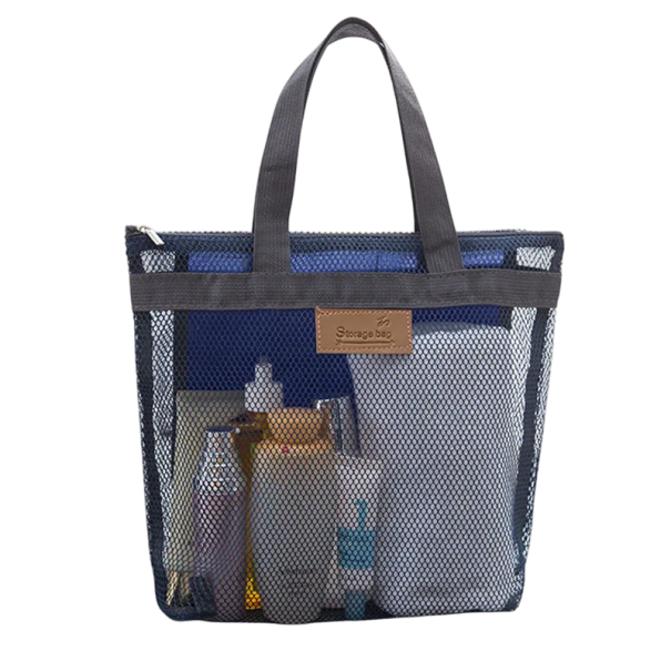 Mesh Travel Makeup Bag 30.5 x 26 cm Hanging Cosmetic and Toiletry Pouch Shower and Washing Supplies Organiser grey