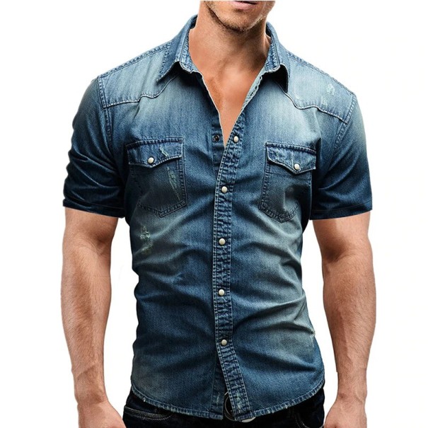 Męska koszula jeansowa F458 ciemnoniebieski S