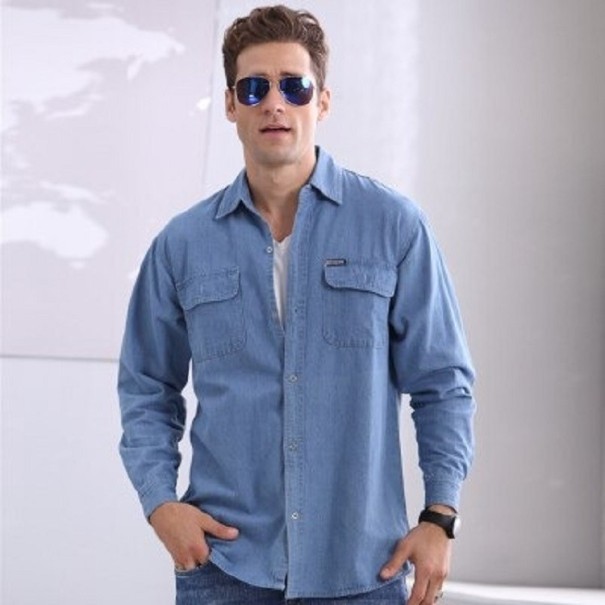 Męska koszula jeansowa F632 niebieski XS