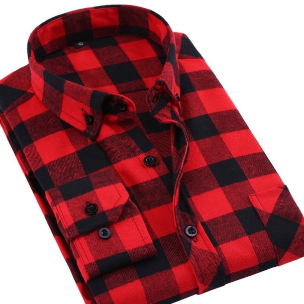 Męska koszula w kratę ze wzorem - Czerwono-czarna XL