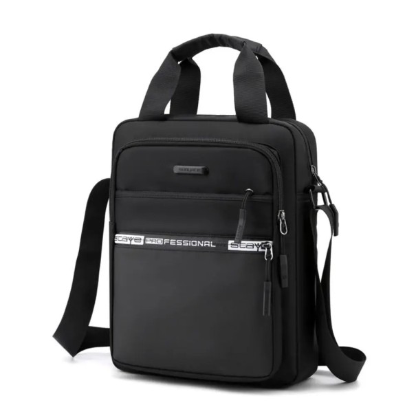 Męska torba biznesowa na ramię 31×26×12 cm Wodoodporna duża pojemność Oxford Bag Casual Jednolity kolor Męska aktówka na dokumenty i podróż czarny