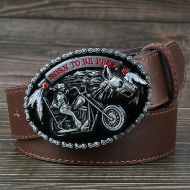 Męski pasek motocyklowy brązowy 110 cm