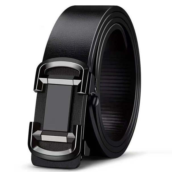 Męski pasek ze skóry naturalnej Czarny elegancki automatyczny pasek metalowy Szerokość 3,8 cm Regulowany pasek skórzany do garnituru i jeansów czarny 130 cm