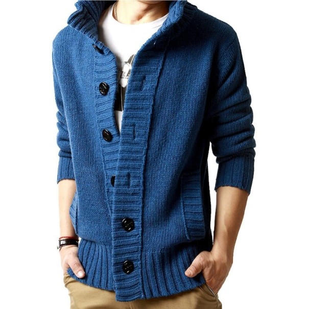 Męski sweter guzikowy A2617 niebieski M