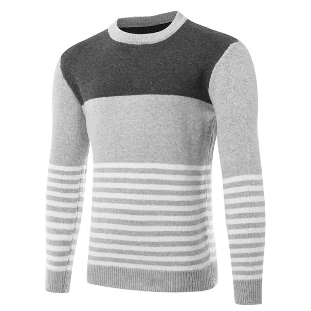 Męski sweter w paski J1560 jasnoszary XXS