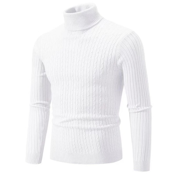 Męski sweter z golfem Jednokolorowy Elegancki zimowy sweter dla mężczyzn Stylowy pleciony golf Materiał poliestrowy Różne kolory biały S
