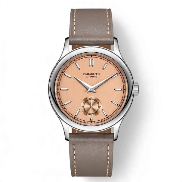 Męskie automatyczne zegarki Farasute Elegancki z małą sekundą Wodoodporne 5 bar Średnica 39 mm Stal nierdzewna Szafirowe szkło pomarańczowy