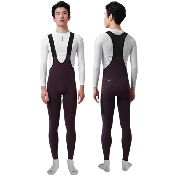 Męskie długie spodenki rowerowe z szelkami nylon elastan ciemny fiolet ergonomiczny krój do jazdy na rowerze XS