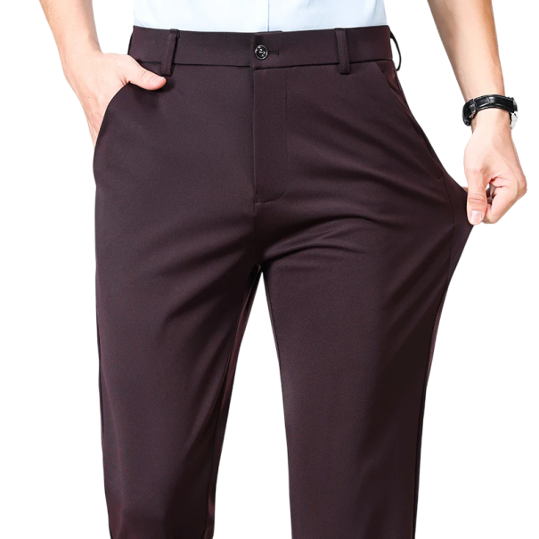 Męskie eleganckie spodnie formalne z kieszeniami Jednokolorowe spodnie formalne Różne kolory Wygodny krój Poliester Spandex wino 36