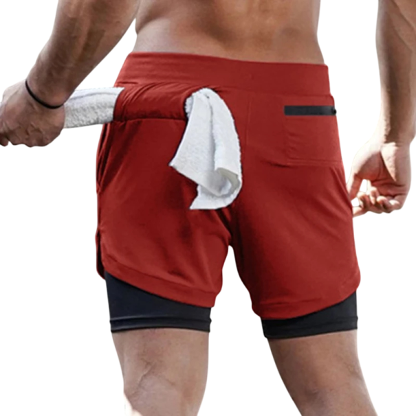 Męskie letnie dwuwarstwowe spodenki sportowe Szybkoschnące spodenki plażowe do biegania i fitnessu Oddychające lekkie spodenki z podszewką czerwony S