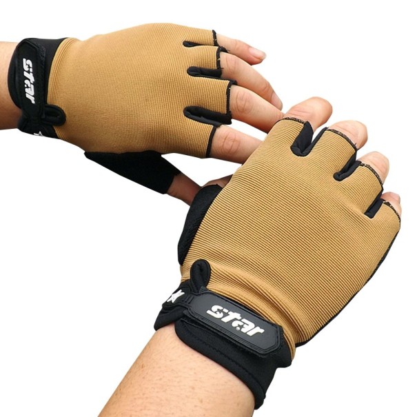 Męskie rękawiczki bez palców w stylu wojskowym J2636 khaki L