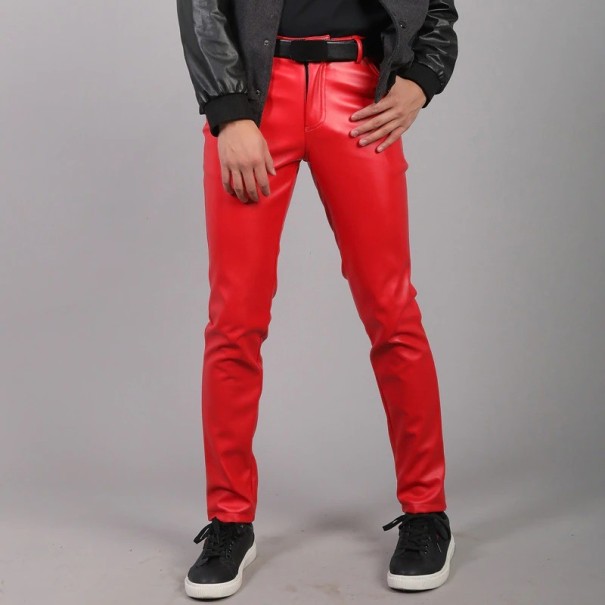 Męskie skórzane spodnie F1590 czerwony 36