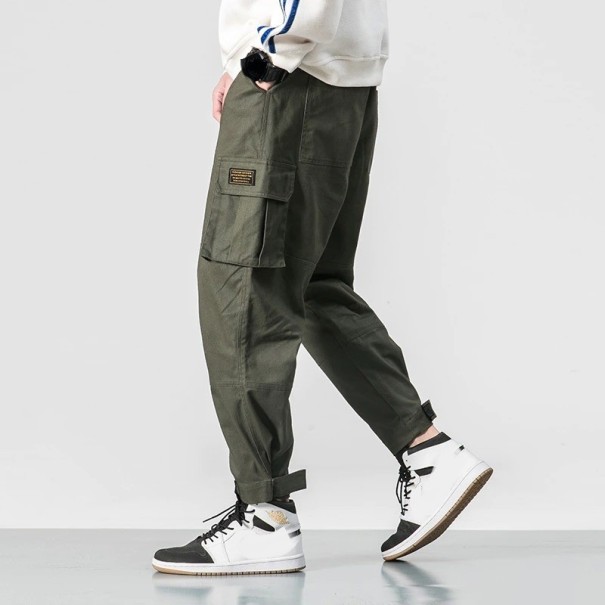 Męskie spodnie hip hopowe F1413 zieleń wojskowa S