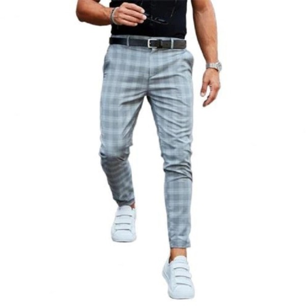 Męskie spodnie w kratę F1399 jasnoniebieski XL