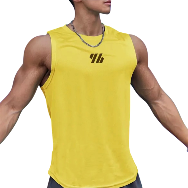 Męskie sportowe tank topy Jednolite wykonanie Wycięcie O Szybkoschnący poliester Lekki materiał funkcjonalny Na trening i bieganie żółty XL